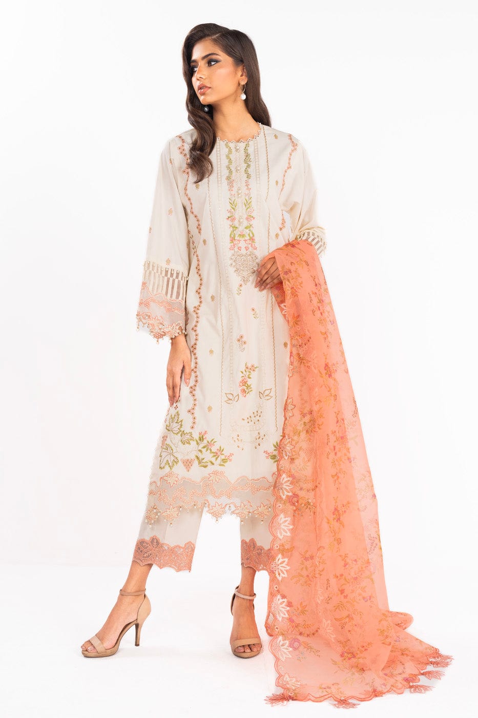 3 Pc Embroidered Lawn Suit With Organza Dupatta – Alkaram Studio