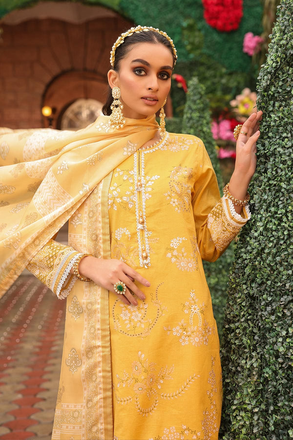 2 Pc Embroidered One Way Slub Suit With Silk Dupatta