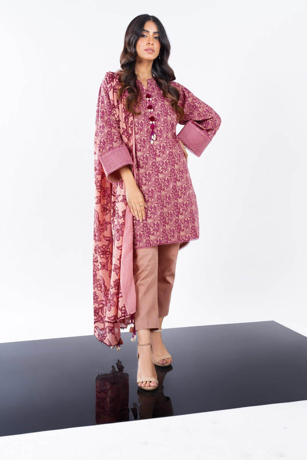 3 Pc Printed Khaddar Suit With Pashmina Shawl