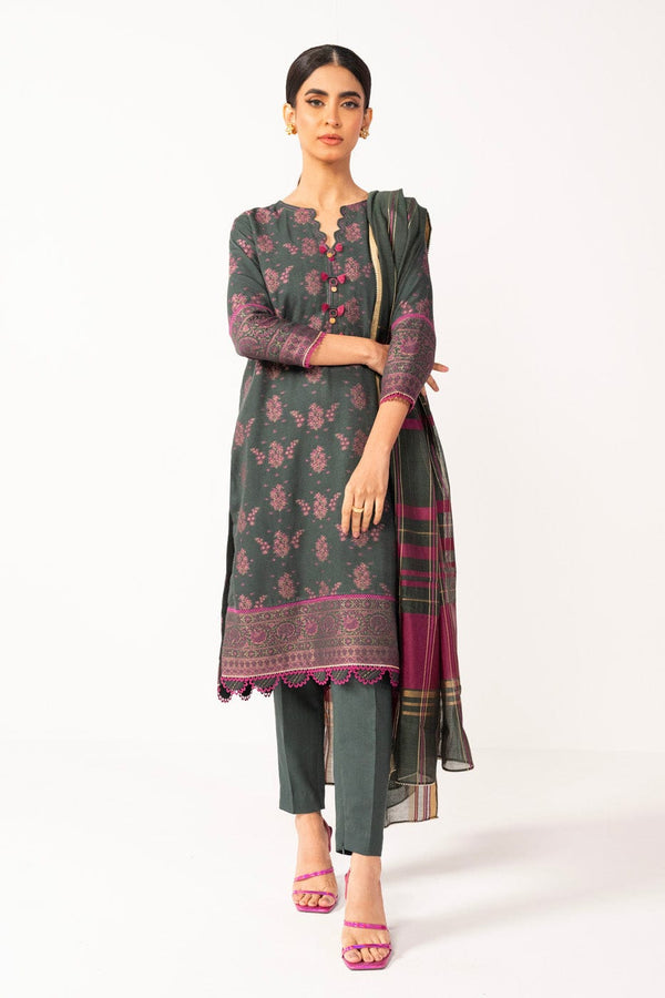 3 Pc Viscose Jacquard Suit With Yarn Dyed Dupatta