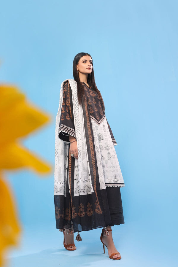 3 Pc Printed Lawn Suit With Net Dupatta