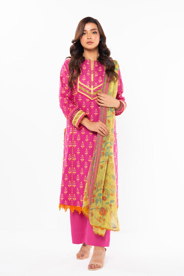 3 Pc Printed Lawn Suit With Chiffon Dupatta