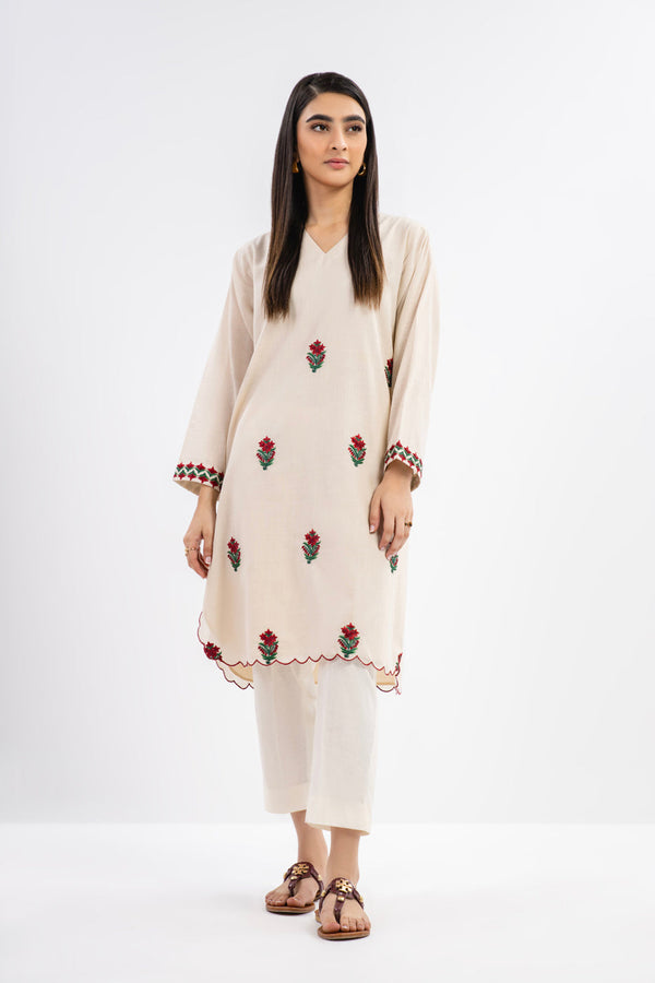 Embroidered Slub Lawn Kurti