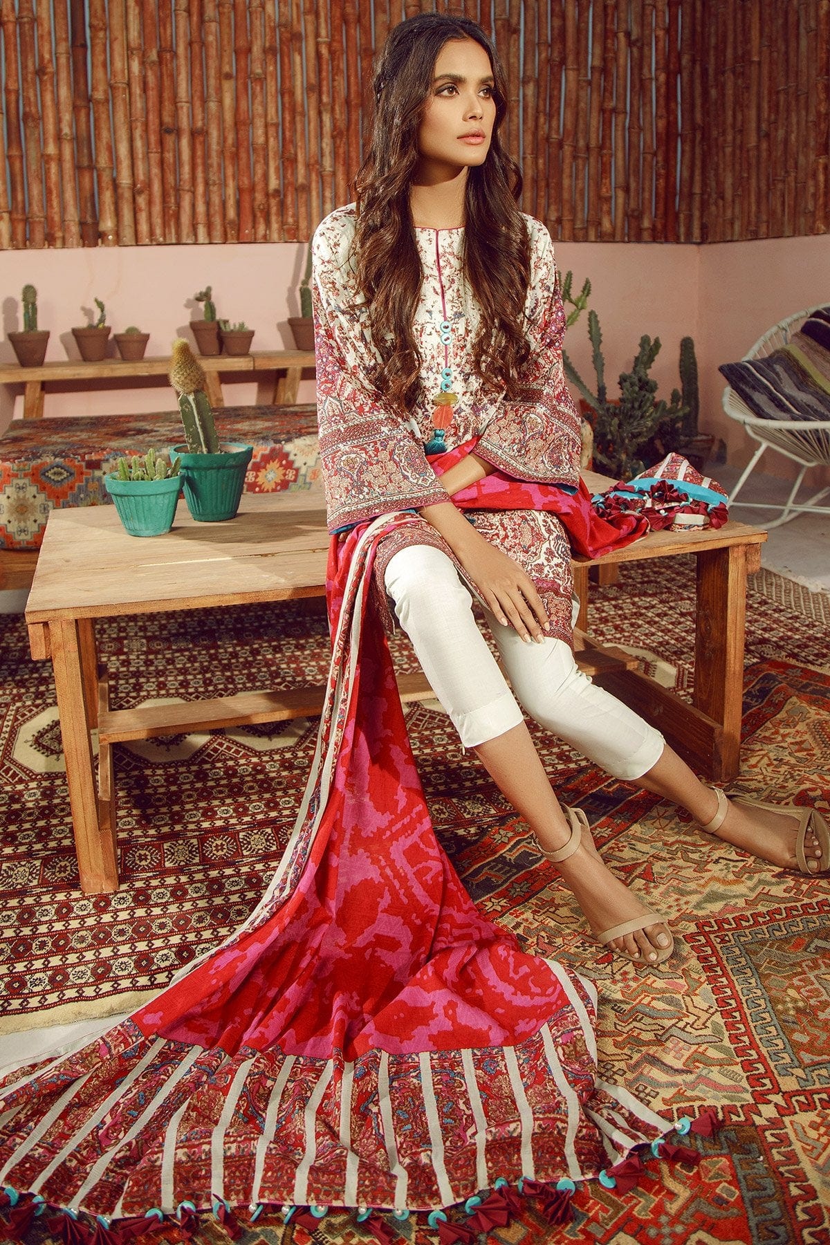 Lawn suit with shop net dupatta 2019